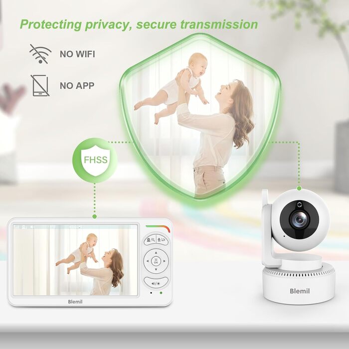 Відеоняня Blemil BL9064 з камерою, 6-дюймовий IPS дисплей, акумулятор 3000 mAh, ECO-режим, авто-нічне бачення, 2-сторонній аудіо, радіус дії 300 м, розпізнавання плачу