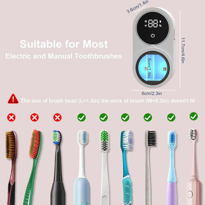 Biodzzs Wall-Mounted Toothbrush Holder and Cleaner, Intelligent Light Cleaning and Fan Drying, Automatic Rotating Cover, Toothbrush Case with Digital Display, Portable, Blue (01 White)