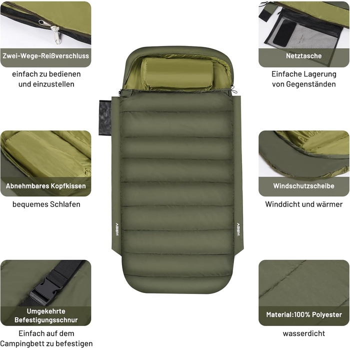 Сплячий мішок AGEM для дорослих: літо, зима, 3-4 сезони, кемпінг, рибалка, 225x100 см, 4-5 кг