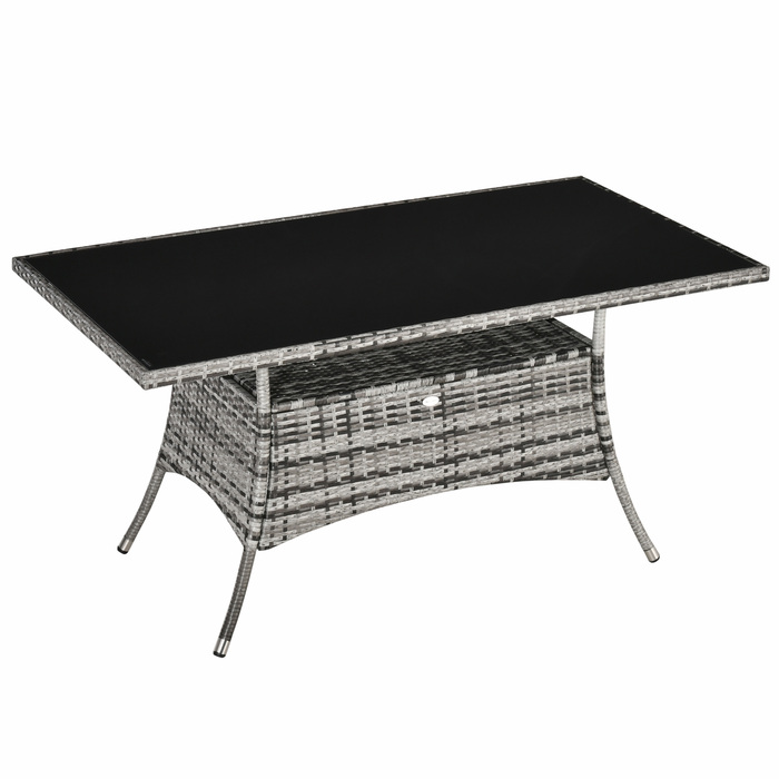 Столовий набір Outsunny з ротангу Polyrattan, скляний стіл 150x85x74 см із захисним склом сірого та чорного кольорів для саду, балкону, тераси