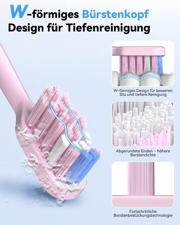 Електрична звукова зубна щітка JTF з УФ-дезінфекцією та сушінням, бездротова зарядка, 5 режимів чищення, 6 насадок, стаканчик, акумуляторна для дому та подорожей (Рожева)