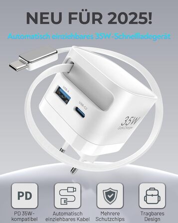 Зарядний пристрій 65W USB-C GaN з кабелем для Apple Watch, MacBook, iPhone, iPad, Samsung Galaxy - білий