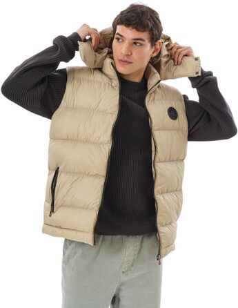 Чоловіча жилетка з пуховим наповнювачем – м'який матеріал, знімна капюшон (S, Бежевий)