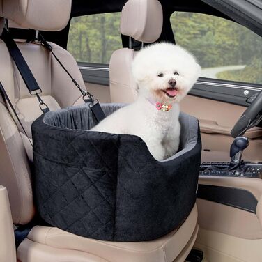 Dog Car Seat Backrest, Middle Seat, Less than 70 cm, Dog Bed for Car Back Seat with Thick Padding for Pet Travel, Waterproof and Washable, Dog Car Seat Backrest with 2 Safety Leashes (M, Black + Gray)