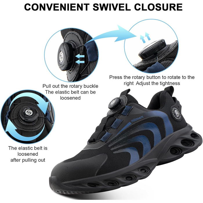 Черевики для роботи Hitmars: чоловічі та жіночі, з металевим носком, зручні кухарські черевики, легкі, для дахів, чорні та сині, EU36-48