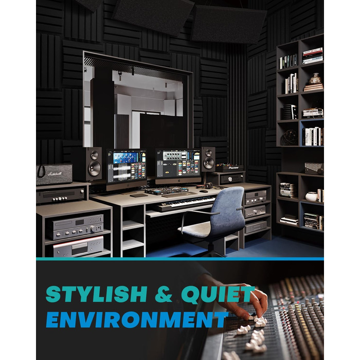 Акустичний поролон для звукоізоляції, панелі шумопоглинаючі 30x30x5 см, 24 шт, для студії звукозапису, чорний та сірий (Upgraded Curved)