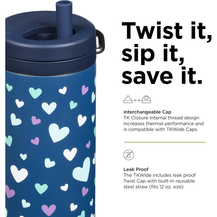 Klean Kanteen TKWide 340 g (with twist cap) – (Marine Blue Hearts)