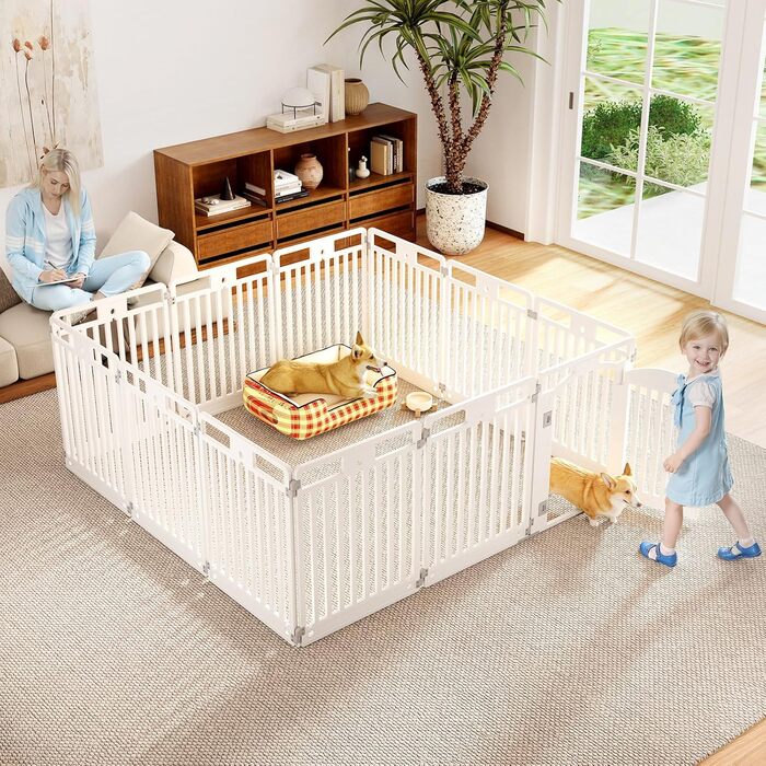 Льоток для цуценят COSTWAY з 6 панелей, білий, 80 см, для дому та вулиці