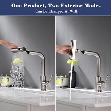 Висувна кухонна змішувач TIMACO з шлангом 360° з гнучким виливом, водопровідний кран для кухні, одноручний змішувач з водоспадом, шліфоване нікель