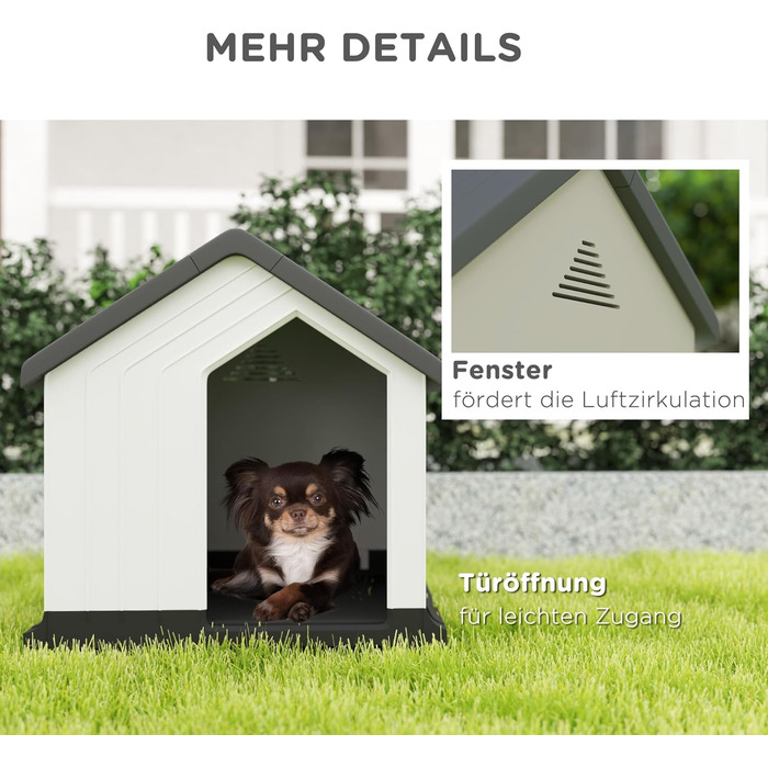 Будка для собак PawHut Outdoor - сіра, 62 x 61 x 60 см. Вологостійка, з вікном, для малих та мініатюрних собак