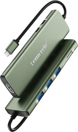 Док-станція Lemorele 2025 Upgrade: USB-C/A, 10Gbps, 3 монітори, 14 в 1, HDMI 4K, Ethernet, USB 3.2/2.0, VGA, Type-C 3.1, PD 100W, SD/TF, для Windows, MacBook (зелена)
