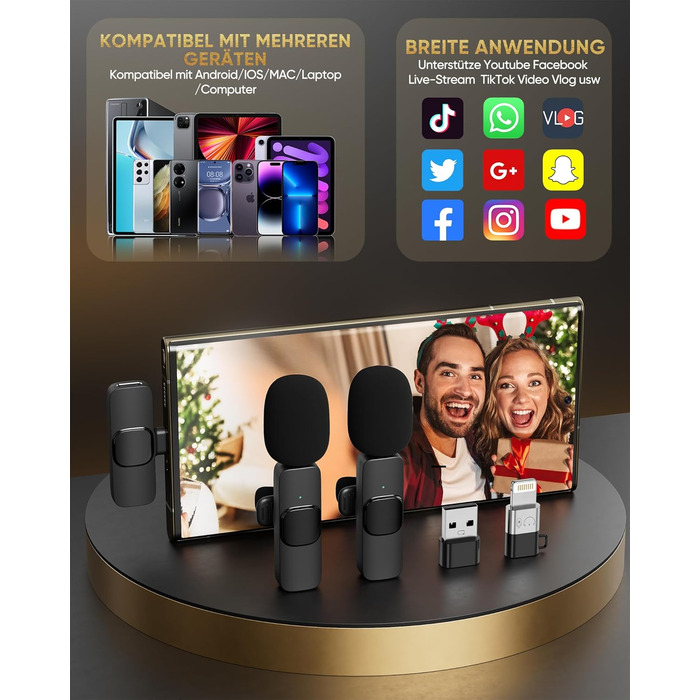 Беспроводной петличный микрофон XZ-K5 для iPhone/iPad/Android/Laptop с шумоподавлением (2 шт.)