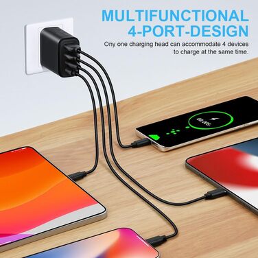 Мережевий адаптер AXFEE 65W з 5 портами: USB-C та USB-A, швидка зарядка PD 3.0, для iPhone 14 Pro Max 13, чорний