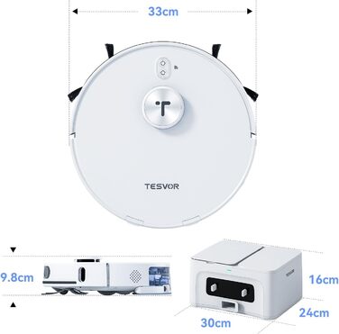 Робот-пилосос Tesvor S8MAX 3-в-1 з функцією миття підлоги, 8000Pa, LiDAR-навігація, 240 хвилин роботи, керування через додаток/Alexa, самостійна вивантаження сміття, 2.5L, для великих приміщень та домогосподарств з тваринами