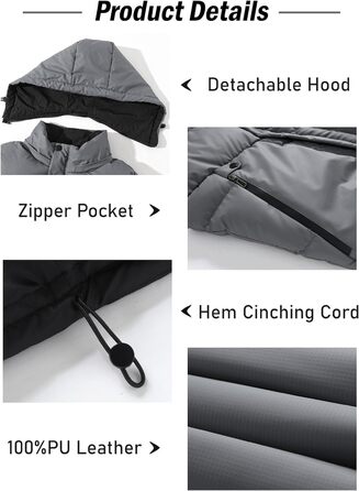 Чоловіча зимова жилетка AIEOE з PU-матеріалу, без рукавів, Outdoor-куртка з капюшоном, термо-стеганий жилет, тепла, з утеплювачем, водонепроникна (L, сірий)