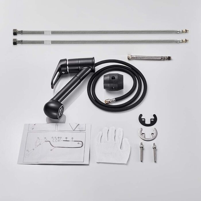 Висувна кухонна змішувач BONADE з двома виходами для води, поворотна на 360°, чорний