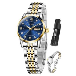 Жіночий годинник з арабськими цифрами, маленьке циферблат, Easy Read, дата, водостійкий, з нержавіючої сталі, Reloj para Mujer (8102g)