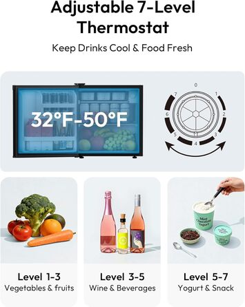 EUHOMY Міні холодильник 46L, компактний холодильник з регулюванням температури, тихий (38dB), енергоефективний для спальні, офісу