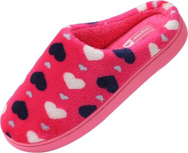 Тапочки домішки JOMIX Winter Hausschuhe для жінок з серцем, теплі, з плюшевою підкладкою, зручні, антиковзні, домашні (36 EU, фуксія)