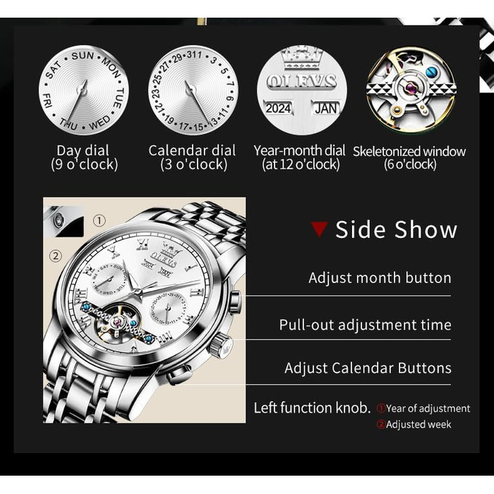 Чоловічий наручний годинник OLEVS 6607: кварцовий, водонепроникний, з ремінцем з натурального дерева, сріблястий/білий