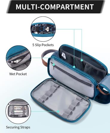 Чоловіча дорожня косметичка Ecohub, водонепроникна, з відділенням для мокрого одягу, з ремінцями, з перероблених матеріалів, з двома блискавками (синьо-зелена)