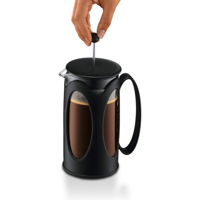 Bodum Kenya: Френч-прес для кави, 500 мл, 4 чашки, з боросилікатного скла та нержавіючої сталі, для кухні, чорний