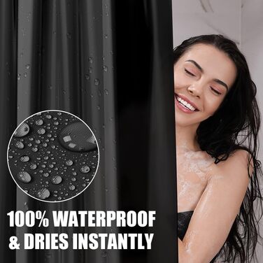 Шторка для душу URAQT, антибактеріальна, водонепроникна, швидковисихаюча, PEVA, 180x180 см, 12 кілець, для ванни (Біла)