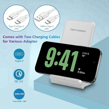 Двопортова бездротова зарядка 20W, сумісна з iPhone 16/15/Pro/14/13/12/SE/AirPods та Samsung, Pixel (білий)