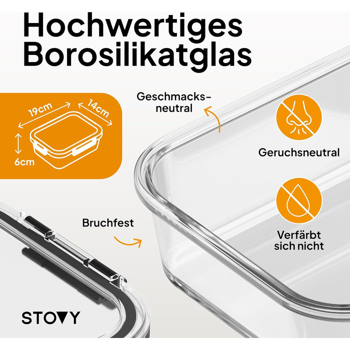 STOVY® Набори для приготування їжі Meal Prep Box - 5 контейнерів по 1040 мл з кришкою. Ідеально для повного раціону. Контейнери для зберігання їжі, придатні для мийки, мікрохвильової печі та морозильника.