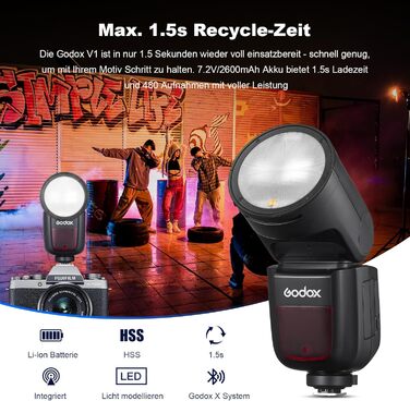 Godox Speedlite V1-F - професійний вспишка для камери Olympus з бездротовою синхронізацією 2.4G та i-TTL, 76W, HSS 1/8000