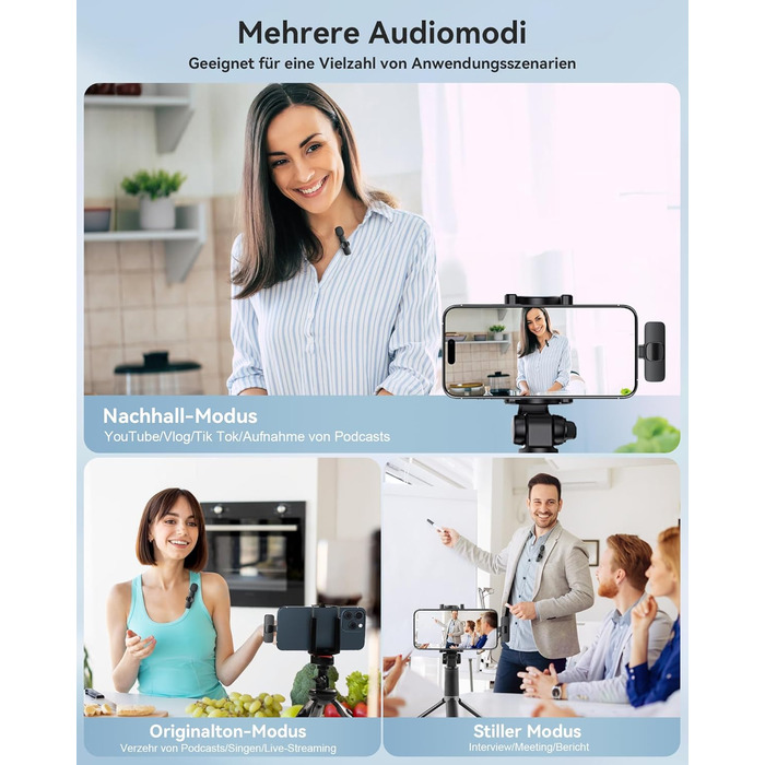 Бездротові петличні мікрофони 2 шт. для iPhone/iPad/Android, з шумозаглушенням, Plug-and-Play, для відео, подкастів, YouTube, TikTok, Vlog, чорний