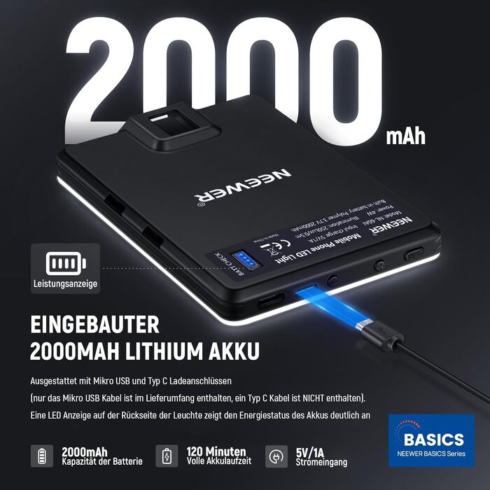 NEEWER BL120B LED світло для селфі та татуювань, сумісне з iPhone, з кліпсою, CPL фільтром, штативом та тримачем для телефону, для фото та відео