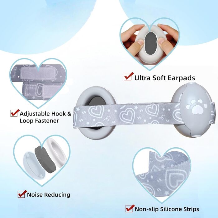 Навушники для захисту слуху дитини, 25db, сірі. Захист від шуму, шумопоглинання, для дітей до 36 місяців, ідеально для повсякденного використання та подорожей