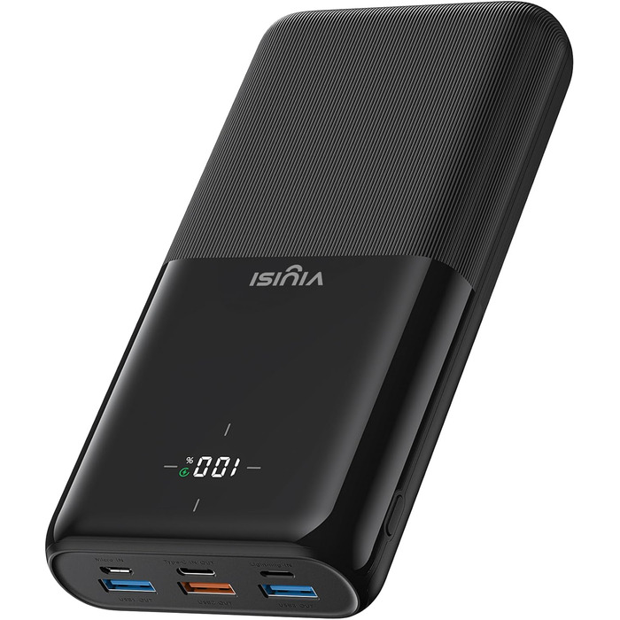 Power Bank VIYISI 30000mAh з LED дисплеєм, 20W PD, 4 виходи та 3 входи, сумісний з iPhone/iPad/Samsung/Huawei, чорний