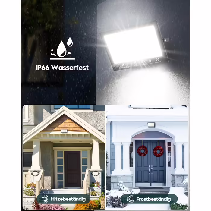 Sararoom LED Floodlights Outdoor 10000LM LED Floodlight, 156 Cold White 6500K Floodlights Spotlights Outdoor Floodlights for Garden Garage Yard Driveway Doors Hallway, 2-Pack (4 Pieces, 200W)