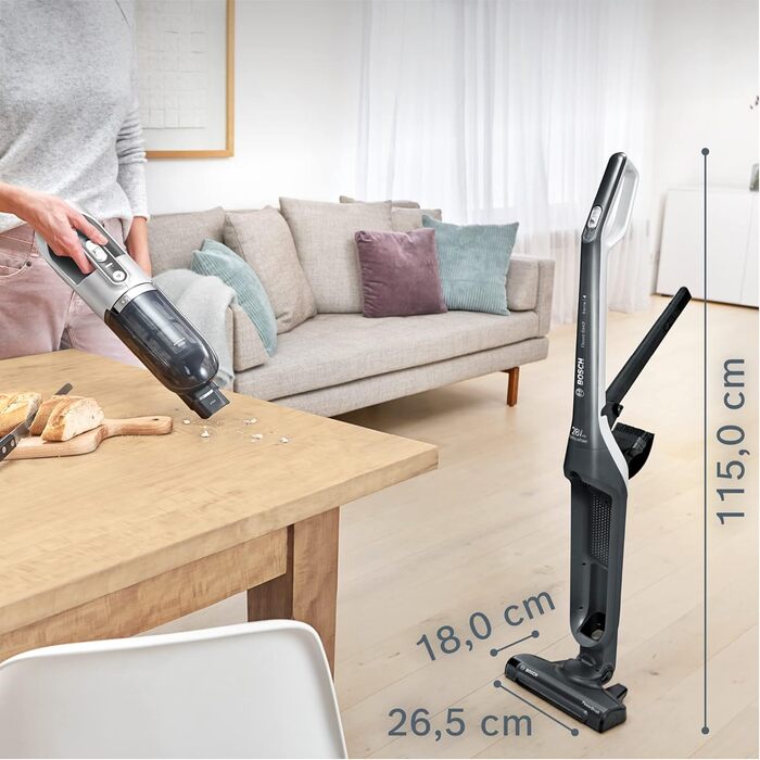 Пилосос Bosch Flexxo 2в1 BBH3P280, бездротовий, акумуляторний, безмішковий, висока потужність, довга автономність, LED-насадка, для всіх типів підлог, темно-сірий, 28В