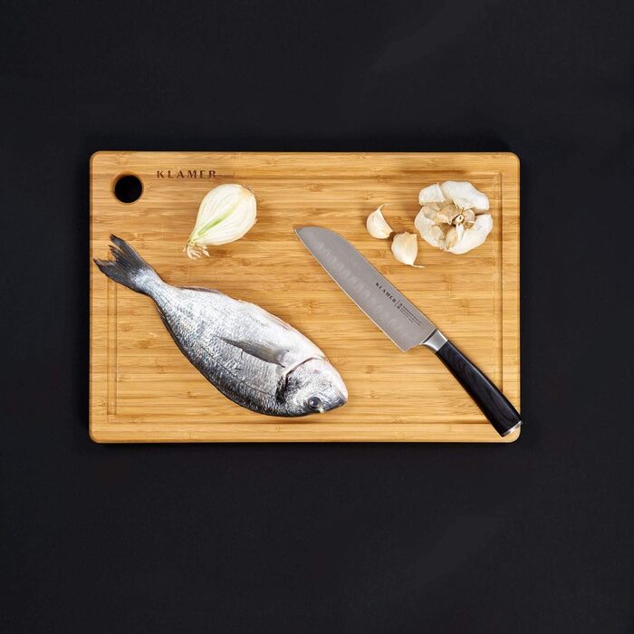 Японський ніж Santoku Premium з дамаської сталі Klamer, 18 см - класичний кухонний ніж з пакахвуду