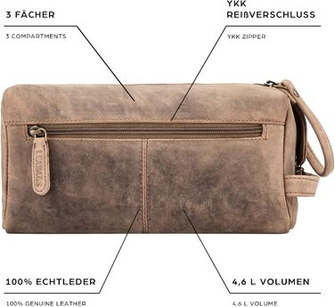 LEABAGS Преміум дорожній косметичний набір з натуральної шкіри для жінок та чоловіків | Культиватор | Vanity Case | Мийний мішечок (Palm Bay, Вінтажний сіро-коричневий)
