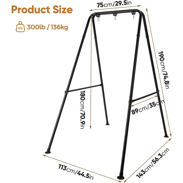 SELFLA Foldable Hanging Chair Stand, Portable Stand for Hanging Chair, Sturdy Hammock Stand for Indoor/Outdoor, Easy to Assemble (Hanging Chair Not Included) - Black