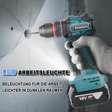 Акумуляторний ударний дриль-шуруповерт сумісний з Makita 18V, 13 мм, безщітковий, 35+3 ступені крутного моменту, 90 Н.м, 2 регульовані ступені, акумуляторний шуруповерт з 3 аксесуарами (без акумулятора) (10 мм для Bosch 18V)