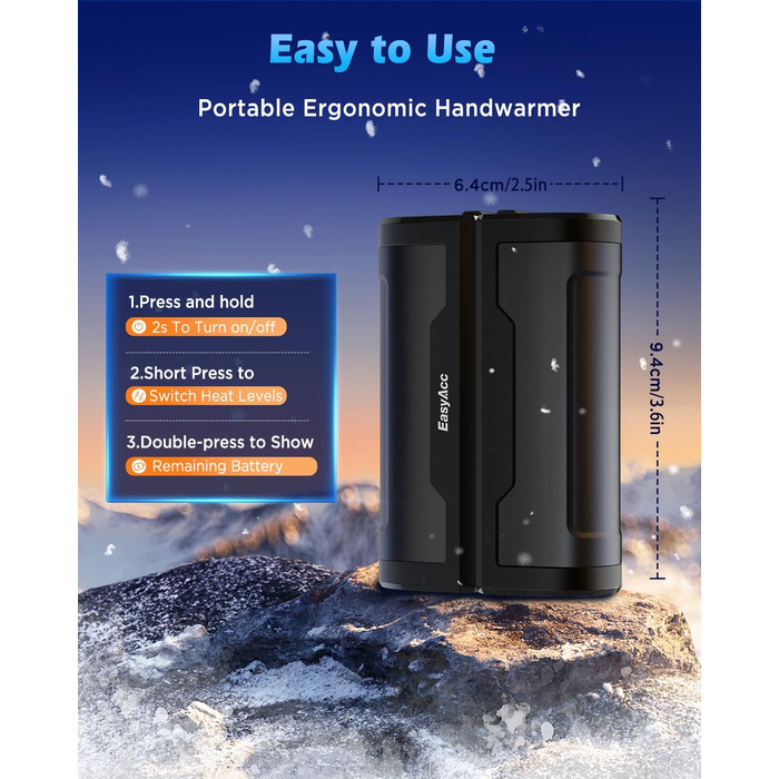 Електричні грілки для рук EasyAcc 10000mAh (2 шт.), 3 режими нагріву, LED-дисплей, для кемпінгу, полювання, гольфу, Рейно