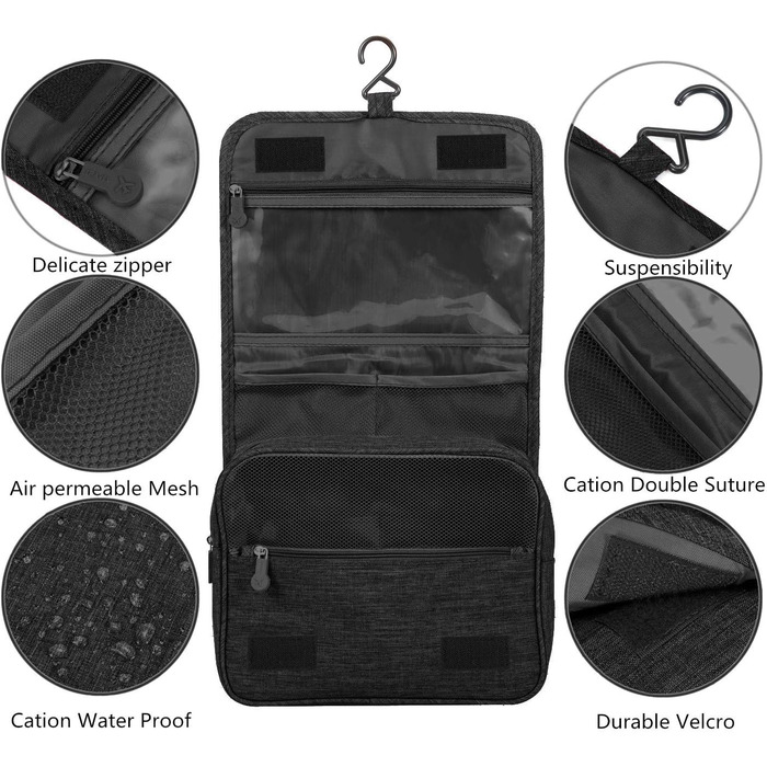 Чоловіча/Жіноча Сумка для Туалетних Принадлежностей, Розкладна, з Ручкою, для Подорожей, Чорна