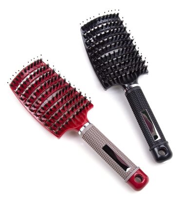 Набір з 3 щітки для волосся з щетиною дикого кабана, розподіляє масляні засоби, розгладжує завитки, дихаюча та прискорює сушку (червоний, чорний (2 шт))