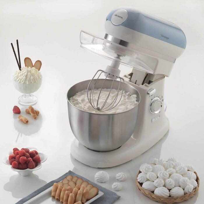 Vintage Ariete 1588 Stand Mixer, Retro Planetary Mixer for Bread, Pizza, Cake & Pastry Dough, Dough Hook, Whisk, 5.5 L Capacity, 7 Speeds + Pulse Function, 1200W, Blue