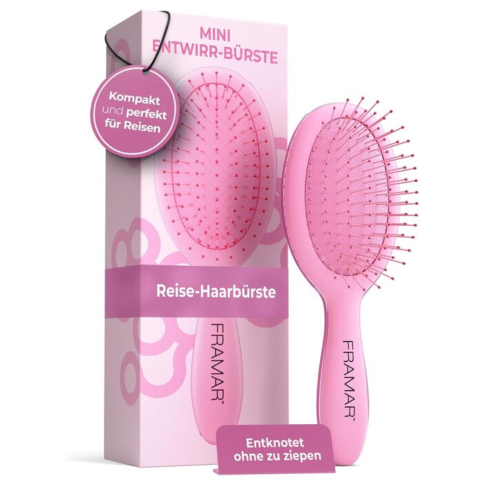 FRAMAR Міні гребінець для волосся - компактний, для подорожей, розплутування, для всіх типів волосся - матовий (рожевий)