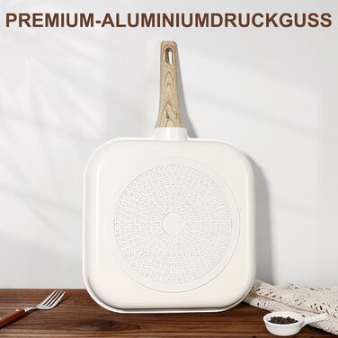 GiPP Гриль-сковорода 28x28 см для стейків, алюмінієва з гранітним антипригарним покриттям, індукція, без PFOA, для всіх плит, біла