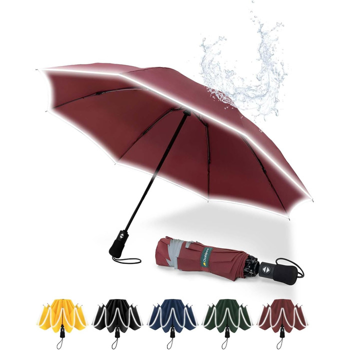 Чакіпі Парасолька велика, стійка до вітру, з відбиваючим покриттям для чоловіків та жінок – автоматичний парасолька-тростина, компактний, для подорожей, 210T покриття, промінь 106 см (Вишневий)