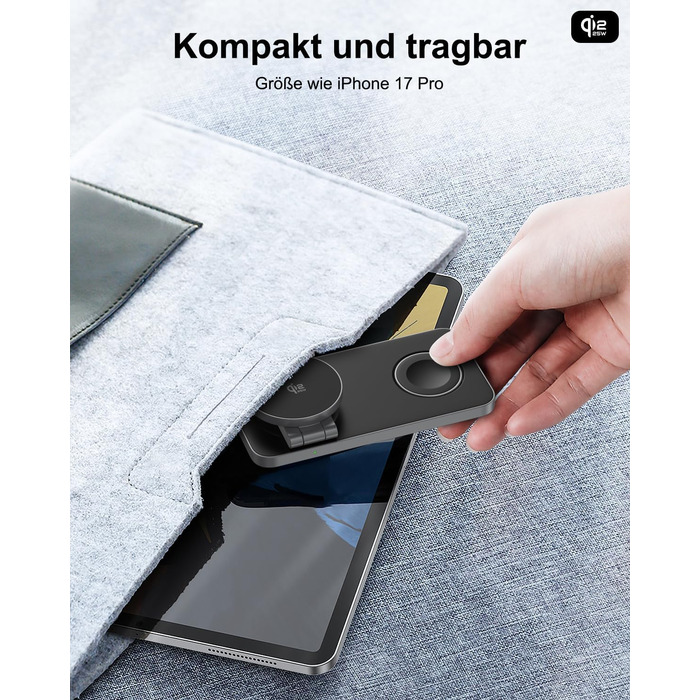 Бездротовий зарядний пристрій 25W MagSafe 3-в-1 для iPhone 17e/17/16/15/14/13/12/Air, Apple Watch та AirPods Pro - чорний