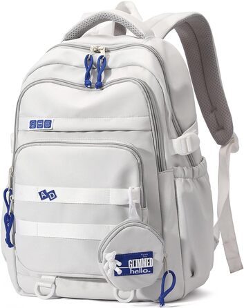 Шкільний рюкзак для дівчаток-підлітків, водонепроникний, легкий, великого об'єму, модний рюкзак для школи або подорожей (світло-сірий)
