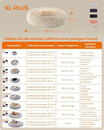 Кругле ліжко для собак та котів Feandrea з м'яким плюшем, діаметр 60 см, знімний наповнювач, Ombré-Сірий/Хакі